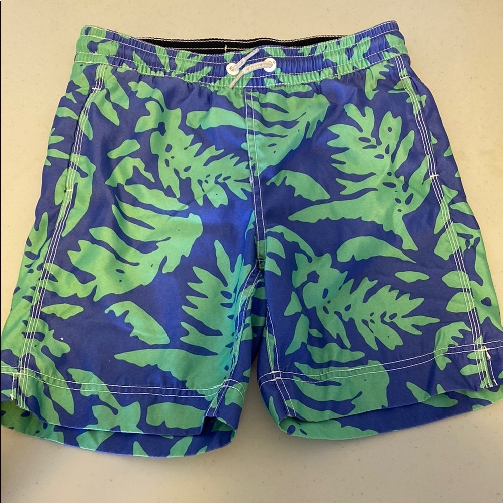 Blue and Green Leaf Print Swim Shorts